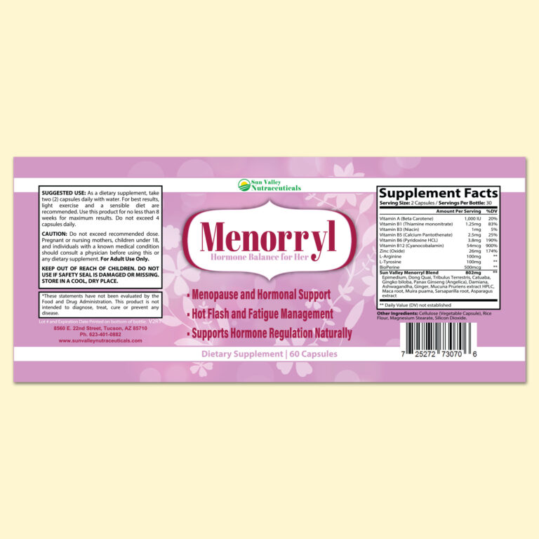 Sun Valley Nutraceuticals Bottle Label Menorryl 2022