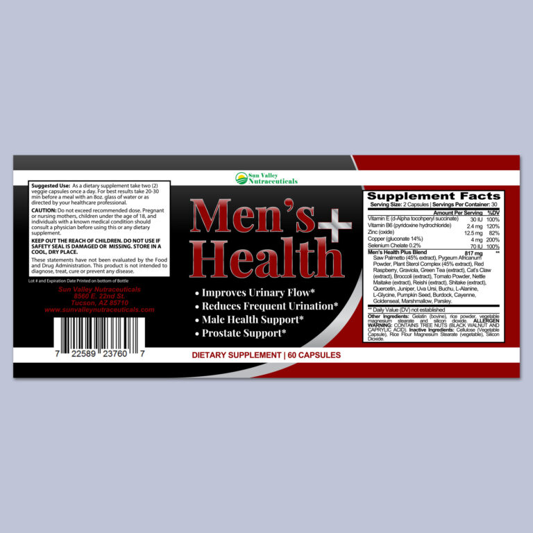 Sun Valley Nutraceuticals Bottle Label Men's Health Plus 2022