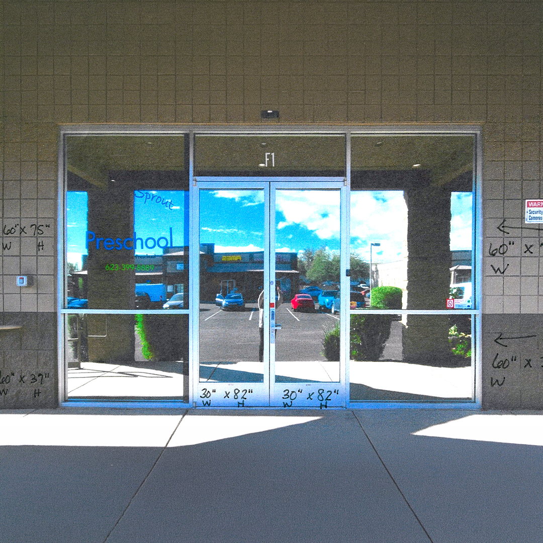 Little Sprout Preschool Window Vinyl Mockup Photo